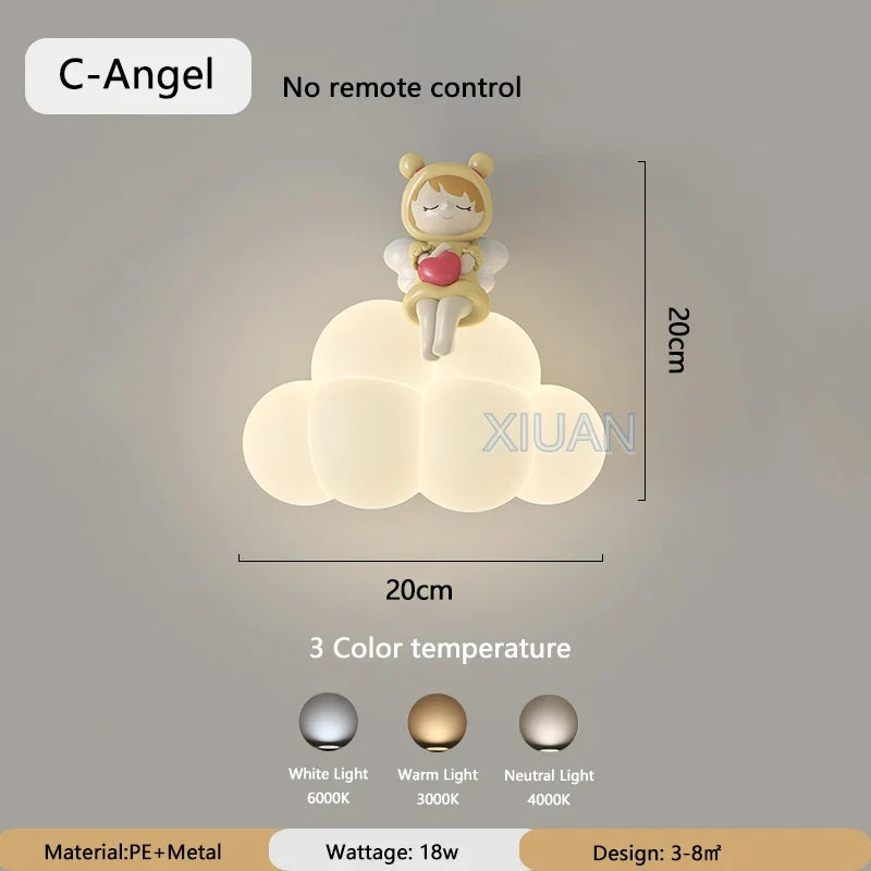 appliques murales créatives led pour enfants en forme d'ours ange lapin