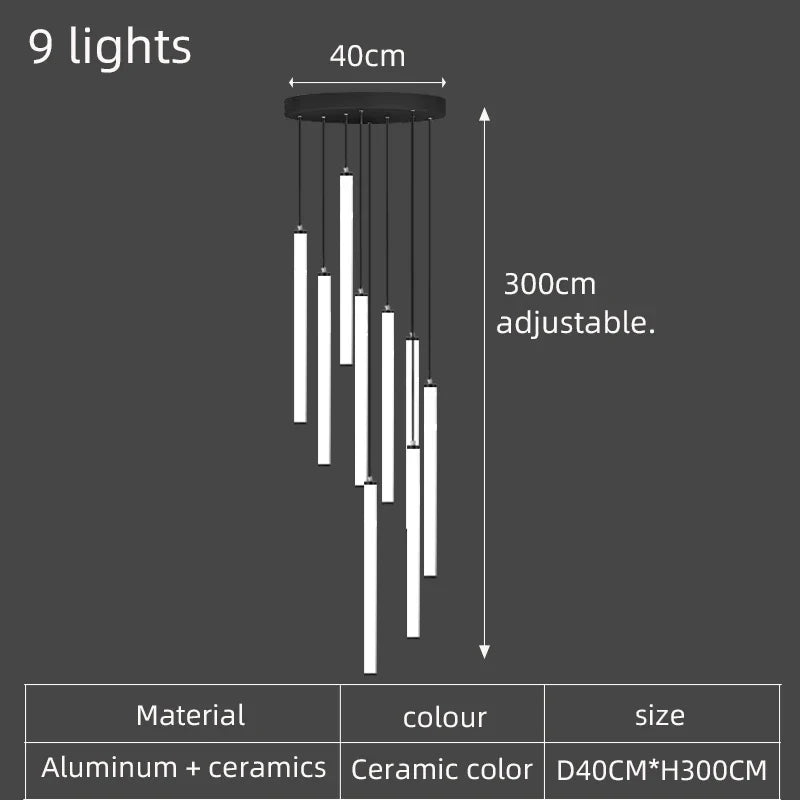 lustre led long tube spirale minimaliste moderne 2023