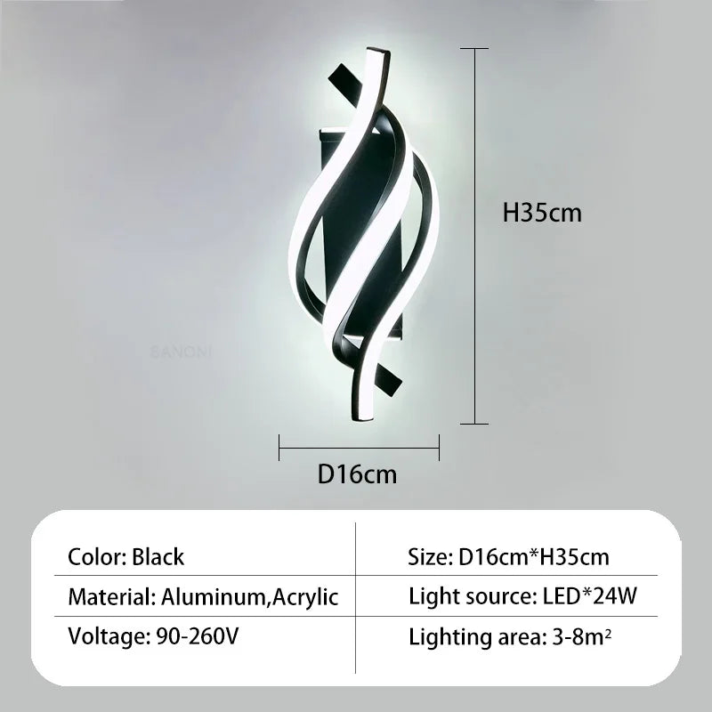 Applique murale spirale incurvée LED décorative