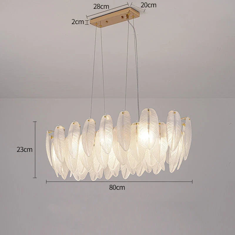 lustre de luxe moderne en plumes et verre métallique