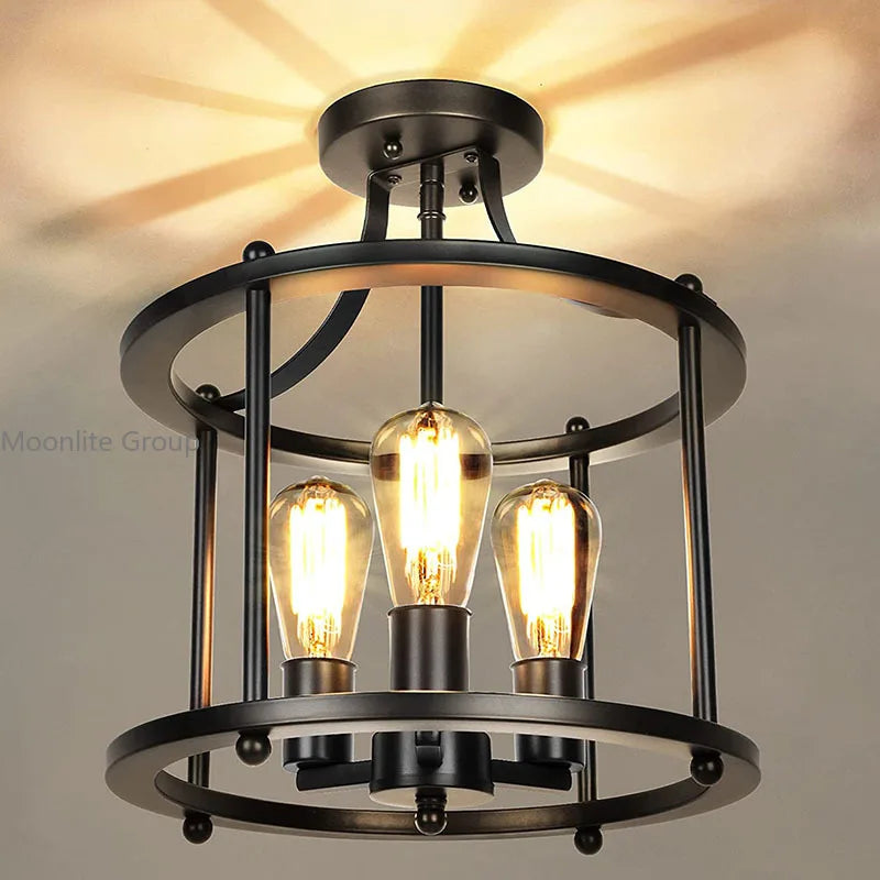 Plafond américain en fer forgé rétro noir industriel trois têtes lustre salle à manger chambre lustre Led plafonnier