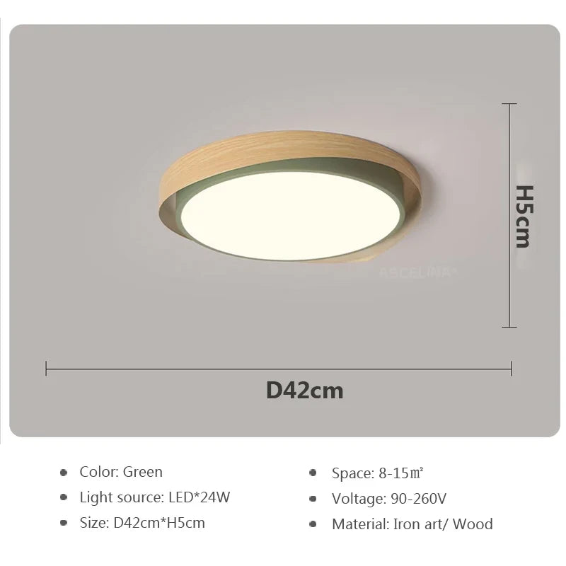 plafonnier moderne à leds circulaire grain de bois éclairage décoratif