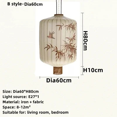 Nouvelle lampe lanterne en tissu chinois pour Restaurant salon rétro hôtel chez l'habitant balcon motif dessiné à la main lustre ampoule gratuite