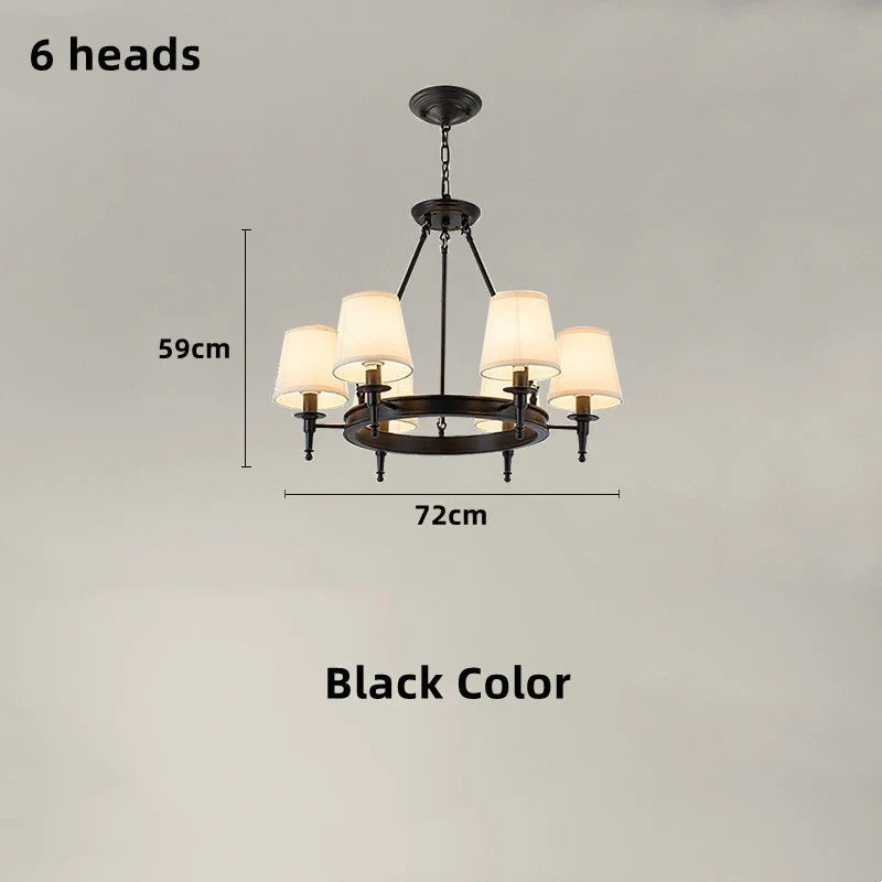 lustre classique américain en fer forgé avec abat-jour tissu