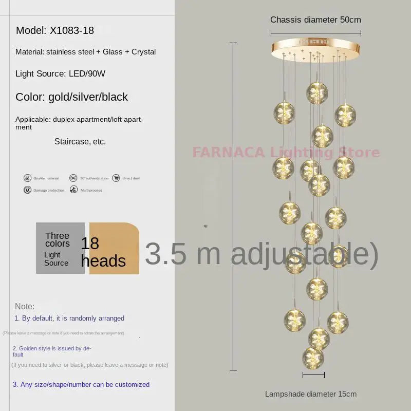 Remote control stair chandelier Nordic creative duplex dining room light lift high living room, apartment decorative chandelier