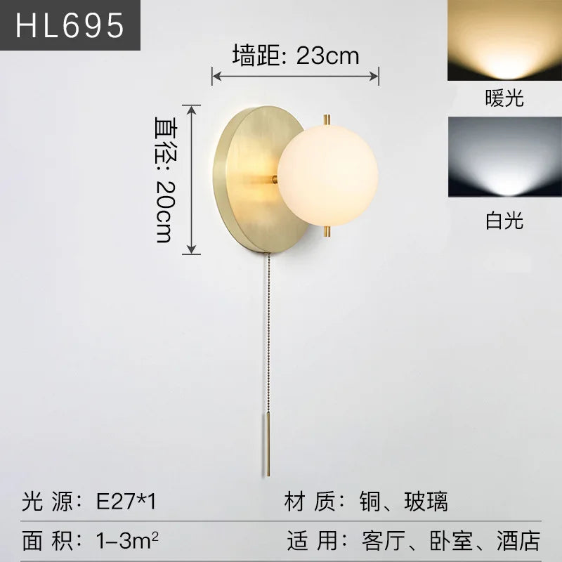 Light Luxury All Copper Wall Lamp, Post-modern Villa, Minimalist Living Room, Background Wall, Creative Bedroom, Bedside Lamp