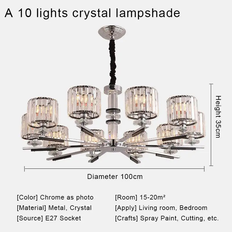 lustre en cristal luxe nordique éclairage métal chromé verre transparent