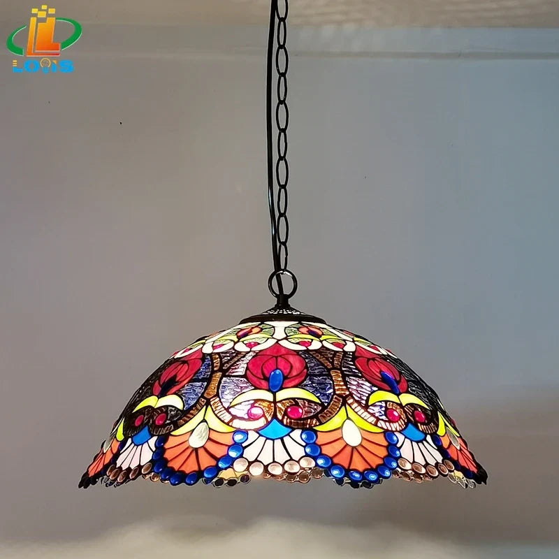 lustre rétro européen en perles de verre colorées fait main