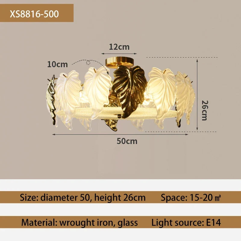 plafonnier led design vintage français en forme de feuilles de verre