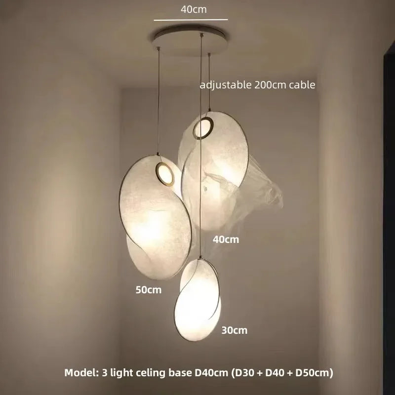 lustre led en soie nordique wabi sabi suspendu pour décoration maison