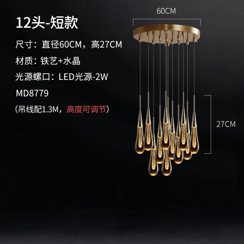 suspension design en verre en forme de gouttelettes d'eau élégante