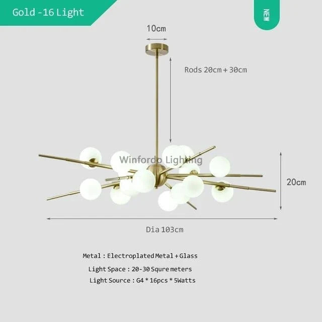 lustre design bauhaus sputnik en verre pour éclairage moderne