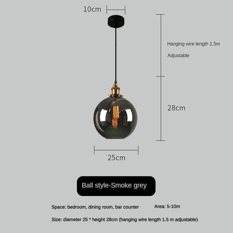 Suspension industriel vintage en verre fumé pour restaurant loft