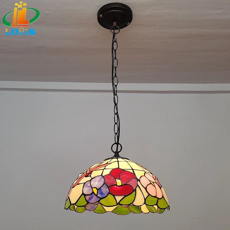 lustre libellule fleur style pastoral tiffany pour restaurant et cuisine