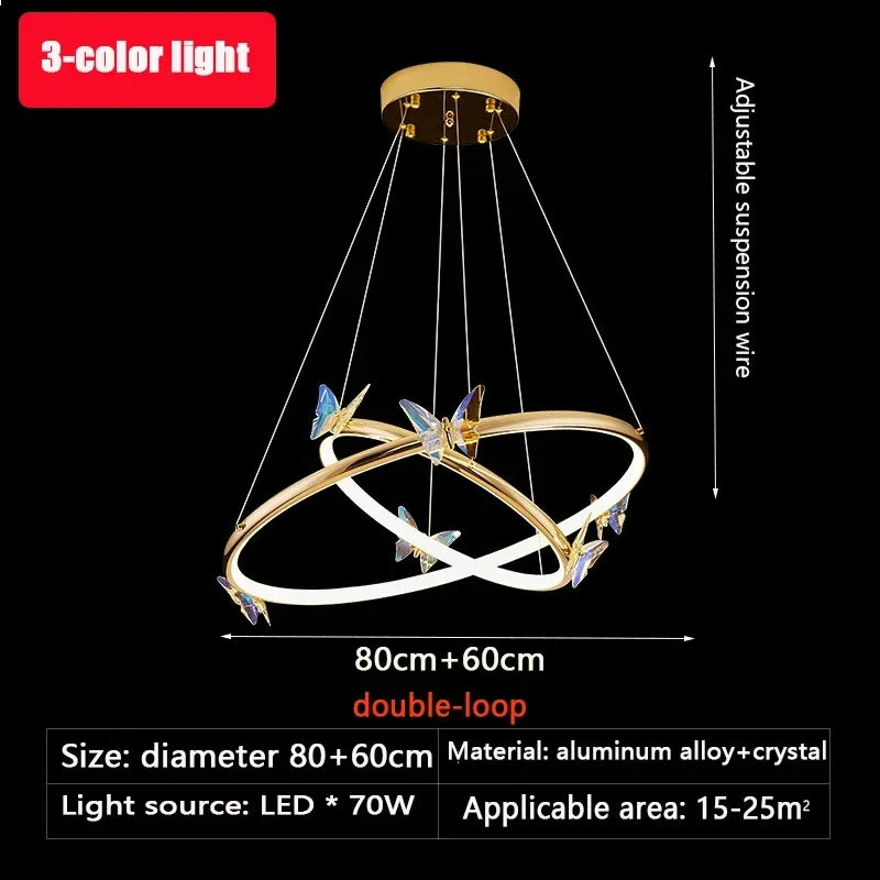 lustre moderne en forme de papillon avec anneau doré décoratif