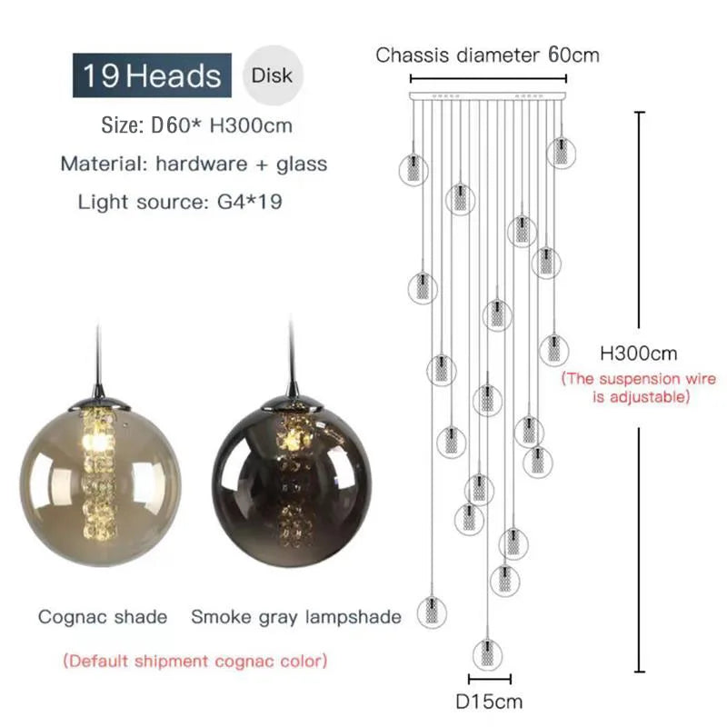 lustre moderne en boule de verre en spirale g4 pour duplex nordique