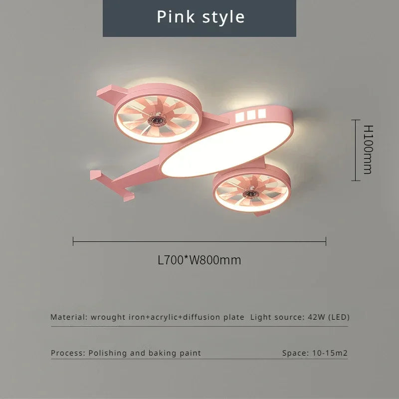 plafonnier moderne avec ventilateur en forme d'avion pour enfant