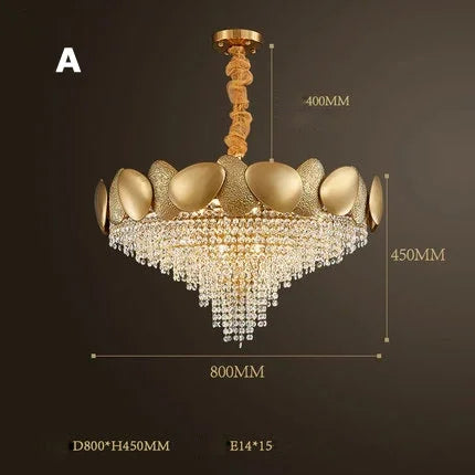 lustre moderne en cristal avec pampilles et led