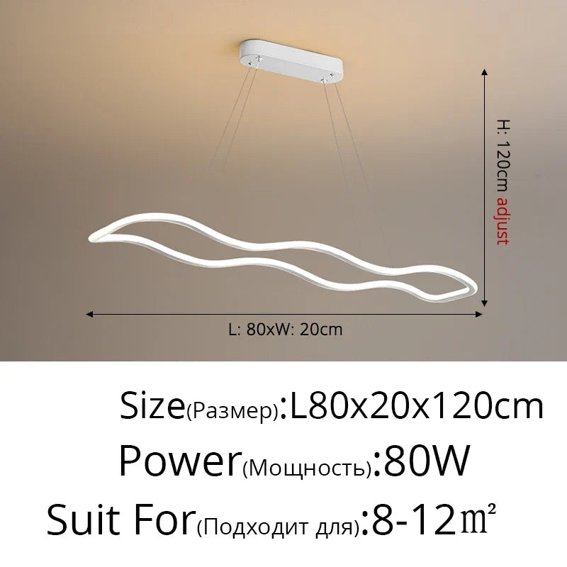 suspension moderne longue vague lumineuse pour salle à manger