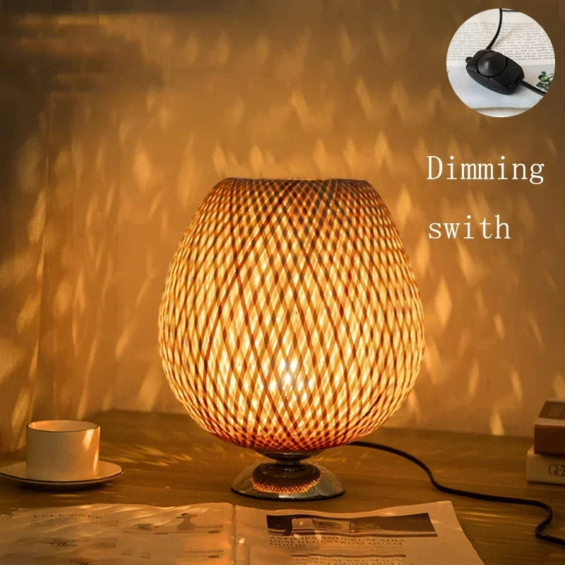 lampe de bureau vintage en bambou artisanale en bois naturel