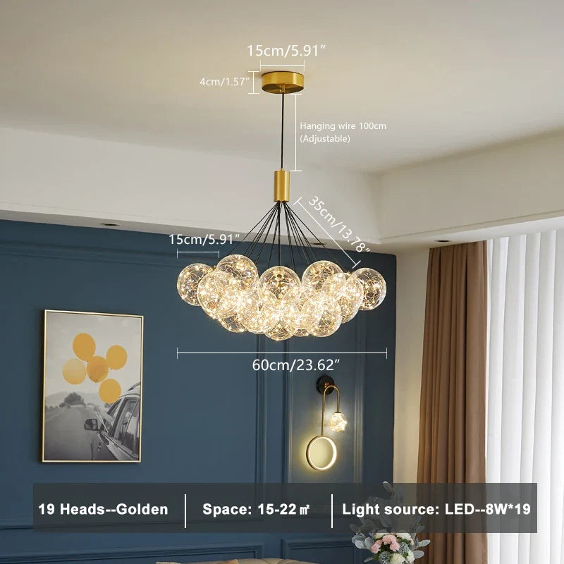 suspension LED design moderne en verre gypsophile réglable en hauteur