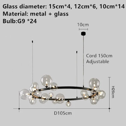 lustre en métal avec boule en verre pour décoration intérieure