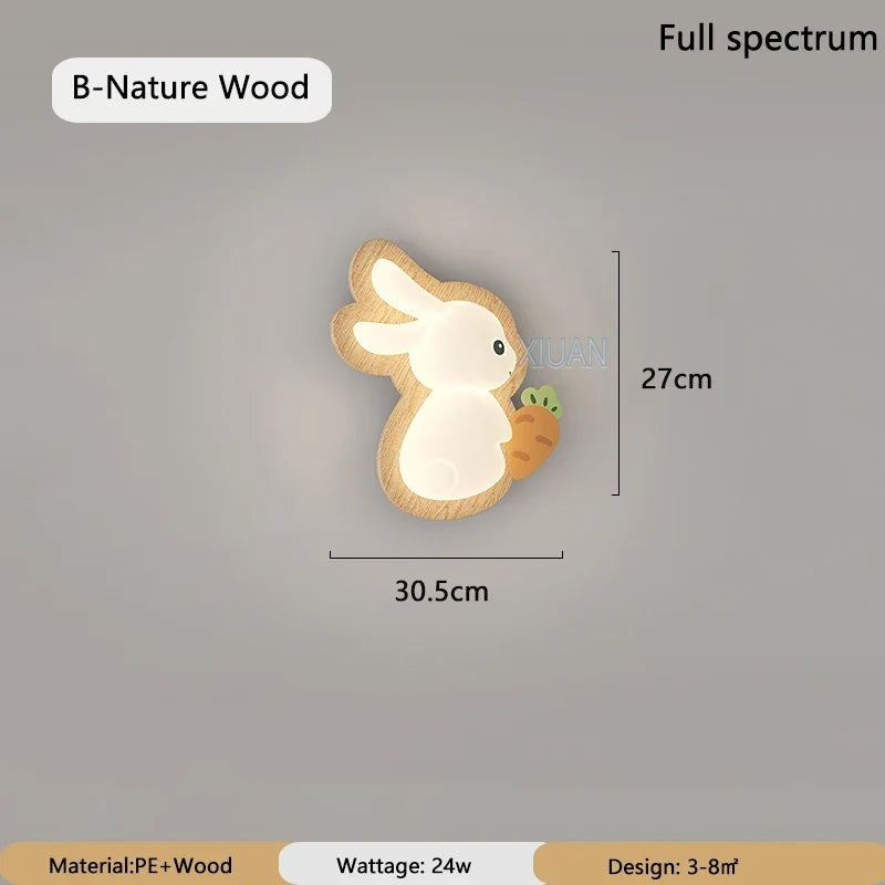 lampe de chevet wabi-sabi japonaise avec base en bois et lapin dessiné pour enfants