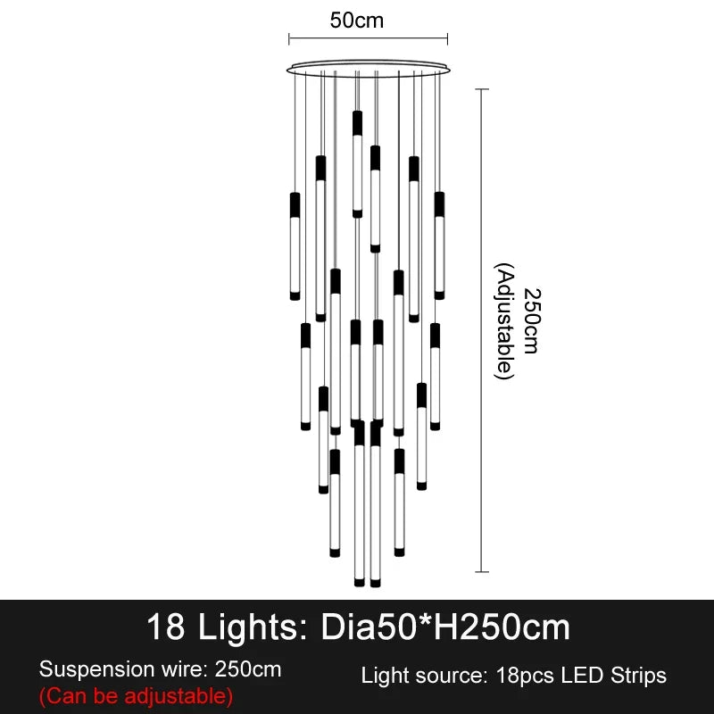 Modern luxury staircase LED pendant lights, duplex living room and attic lighting, restaurant decoration, hanging pendant lights