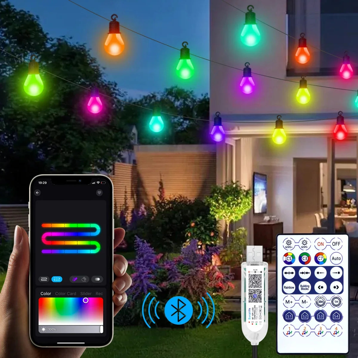guirlande lumineuse led extérieure étanche bluetooth 25 ampoules décoratives