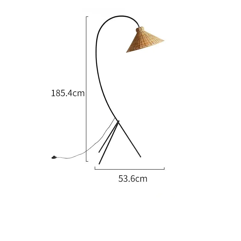 Nordic Tripod Floor Lamp with Rattan Shade Standing Light for Living Room Bedroom