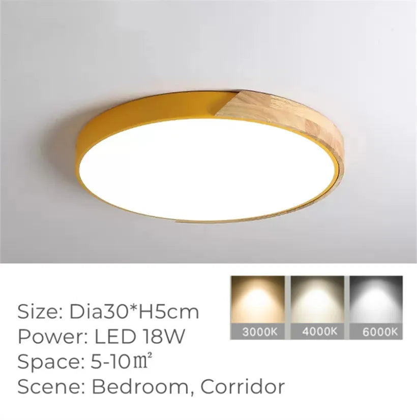 Plafonnier Led rond Ultra-fin en Grain de bois