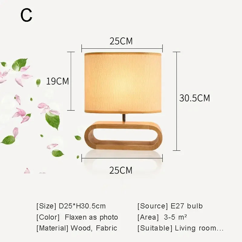 lampe à poser moderne en bois avec abat-jour tissu décoratif