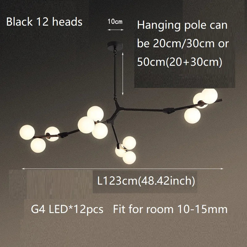 lustre moderne led créatif branche d'arbre moléculaire décorative