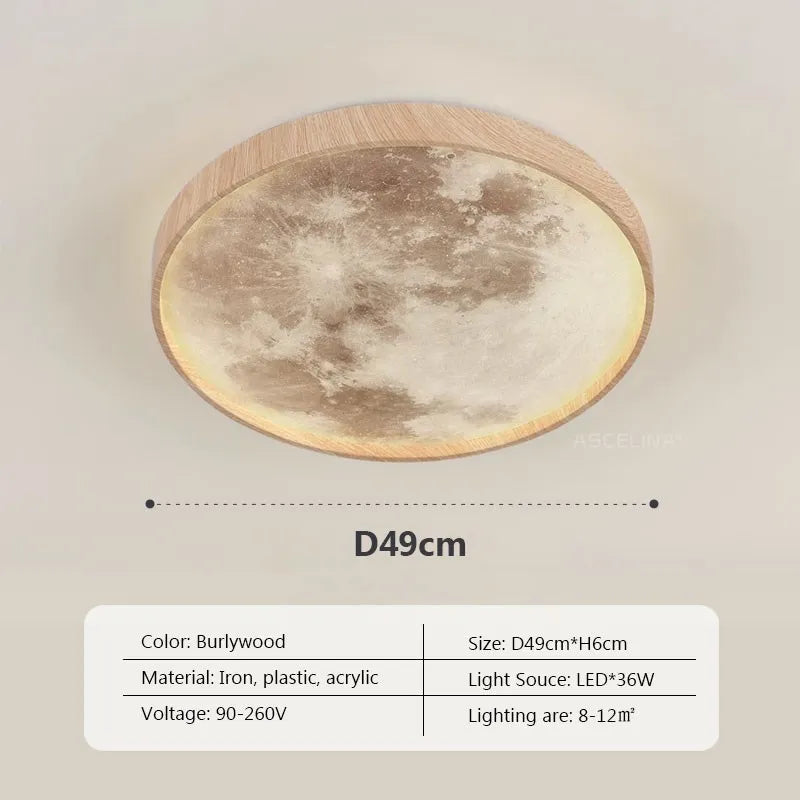 Plafonnier LED nordique en forme de lune en bois