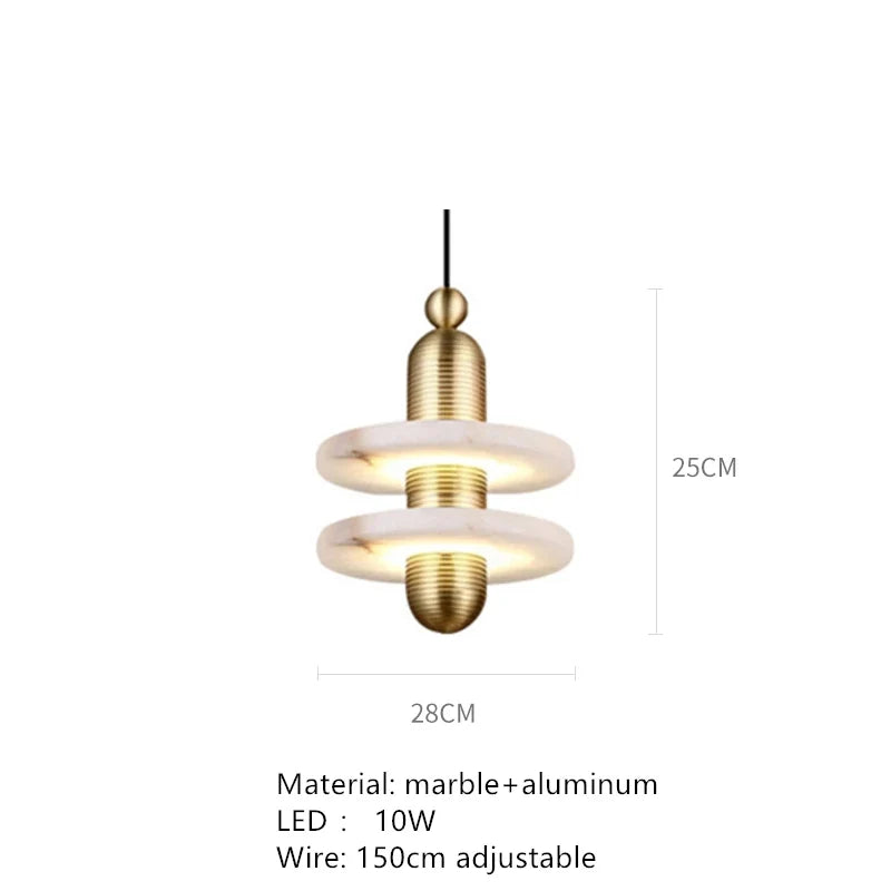 lampe led suspendue en marbre et aluminium avec cordon réglable