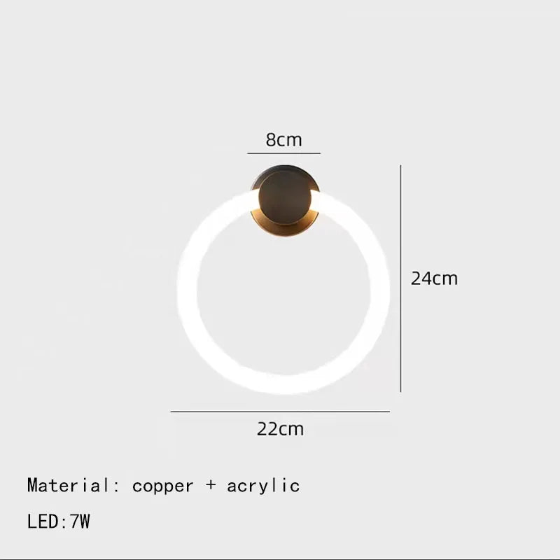 applique murale led moderne en laiton anneau acrylique 3 couleurs gradable