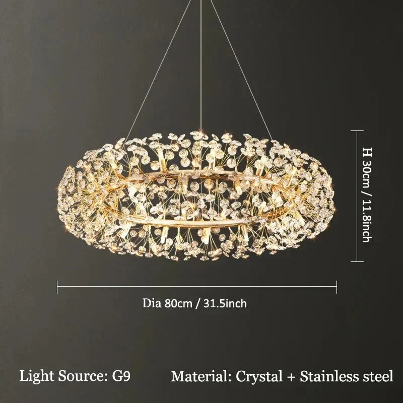 lustre led suspendu en cristal design moderne décoratif luxe 2024