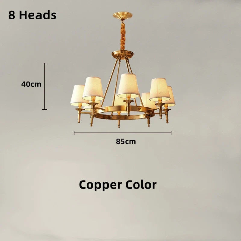 lustre classique américain en fer forgé avec abat-jour tissu