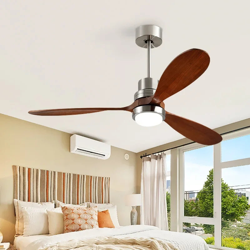 plafonnier rétro en bois avec ventilateur intégré et lumière led
