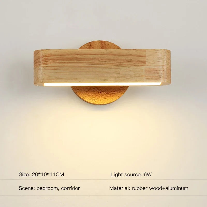 Applique murale intérieure moderne pour chevet chambre salon enfants escalier couloir fond veilleuse lampe circulaire en bois