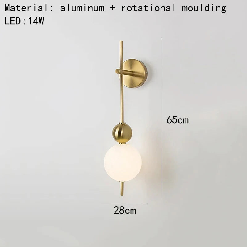 applique murale led en métal avec boule acrylique design et gradation variable