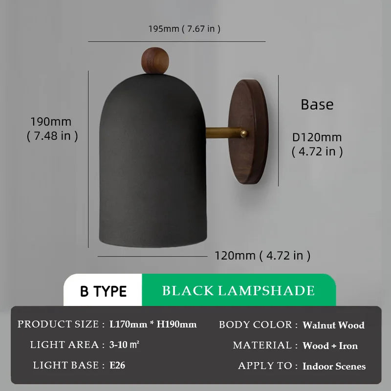 Walnut Wood Iron, Simple Modern Wabi-sabi style, Wall Sconce for Bedroom, Bedside, Living, Dining Room, Corridor Aisle