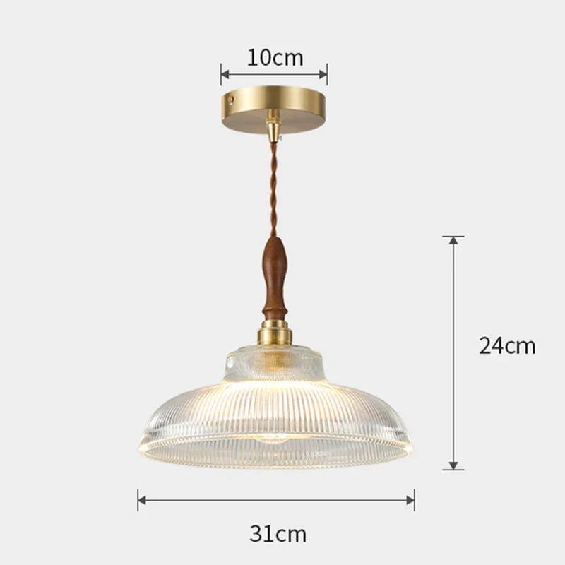 Suspension en verre pour salle à manger lustre d'îlot de cuisine moderne cuivre/bois Art Suspension lampe suspendue E27 Luminaire