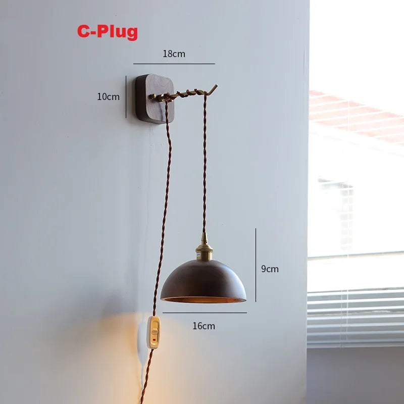applique murale led moderne en bois de noyer nordique wabi-sabi