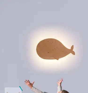 Applique murale led en bois en forme de baleine pour enfants