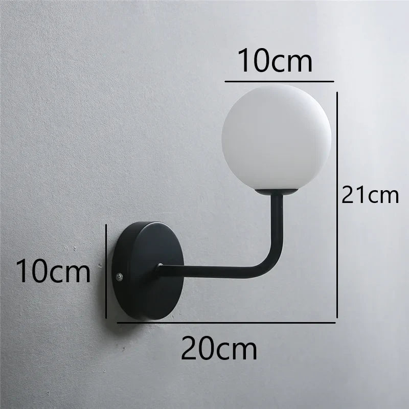 applique murale rétro nordique boule verre courbée métal