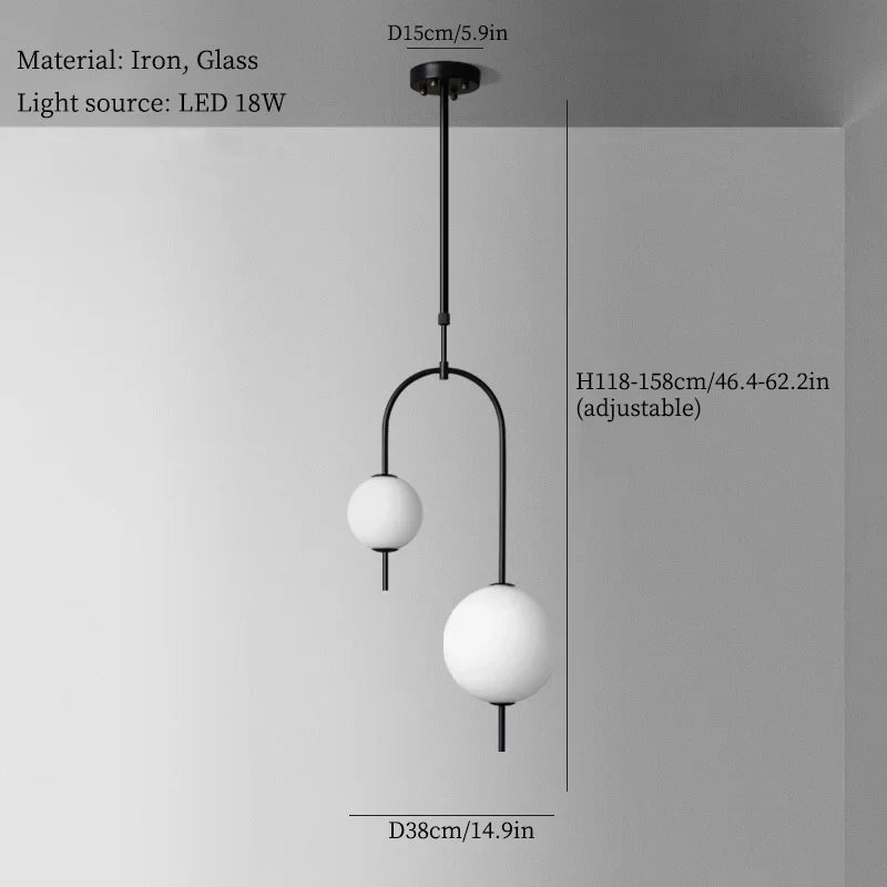 lustre led en fer et verre pour décoration intérieure