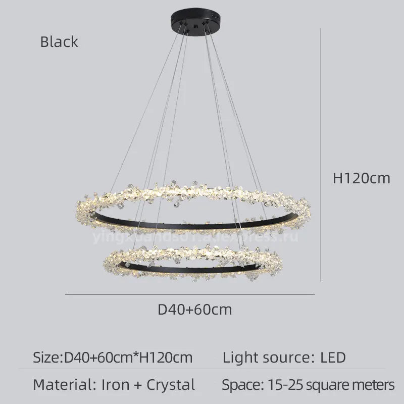 lustre en cristal de luxe avec anneau doré lumineux et élégant
