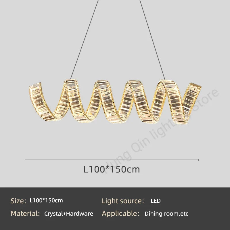 lustre suspendu design en spirale en cristal moderne