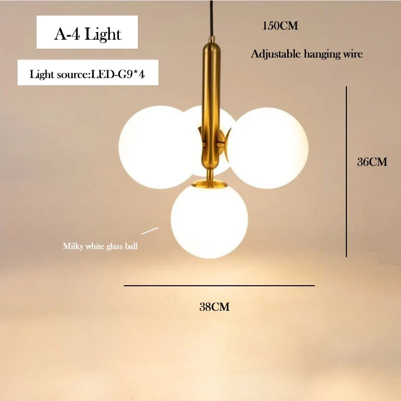 lustre en verre laiteux style nordique pour décoration intérieure